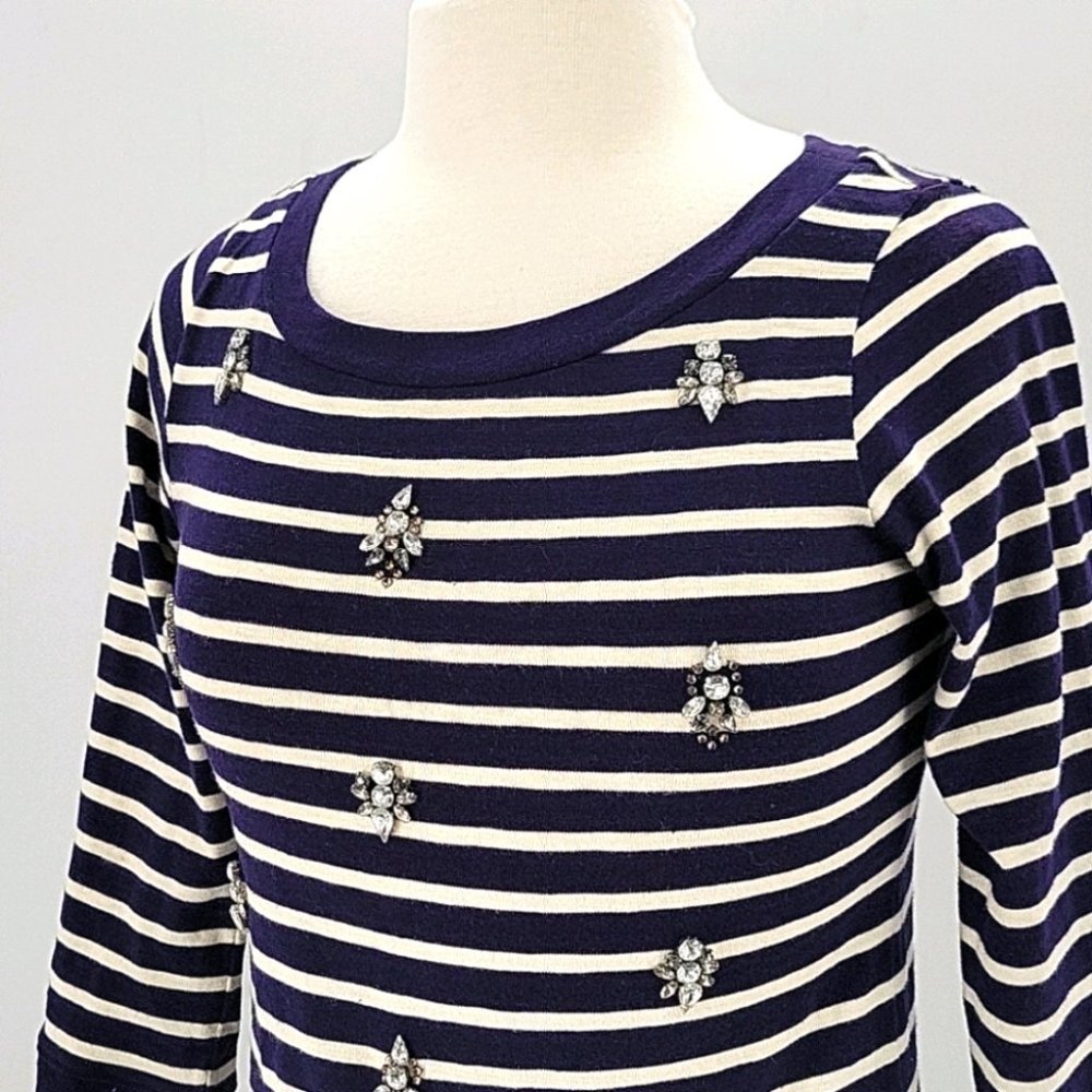 Joules Striped & Embellished Top Navy & White Size 4